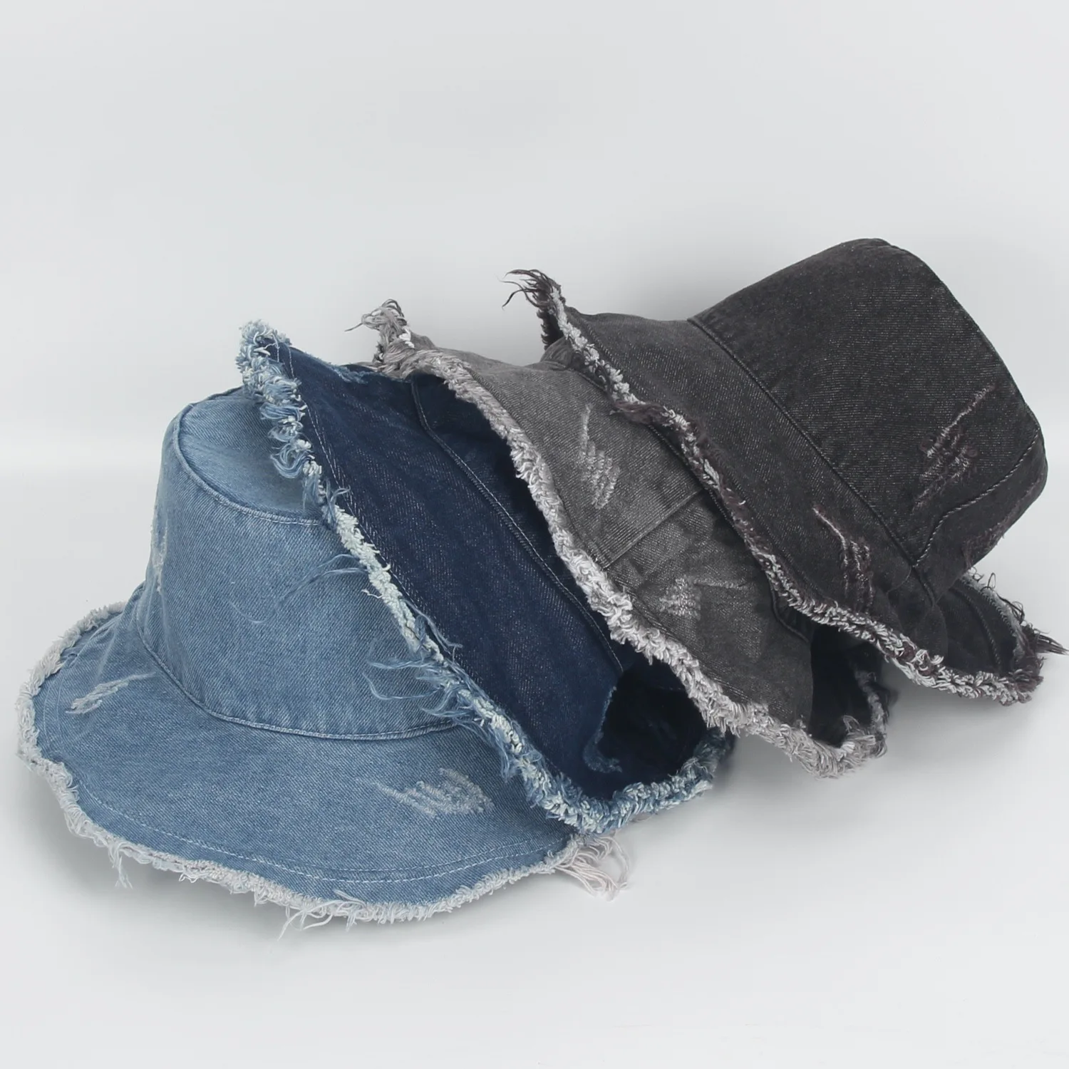 Vintage Denim Bucket Hat Washed Denim Distressed Denim Bucket Hat Big