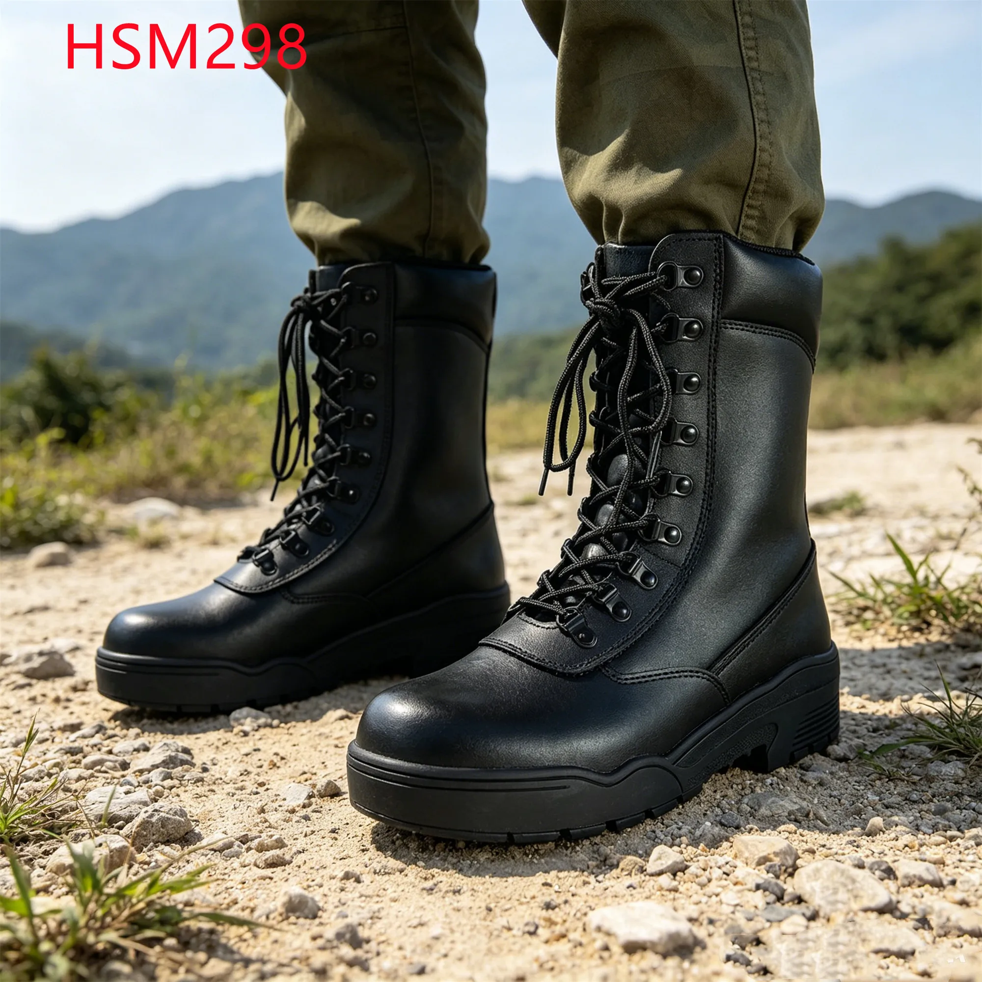 LXG,Geological Survey Full Leather No-marking Patrol Boots Simulation Training Combat Boots with Fastening Button HSM298