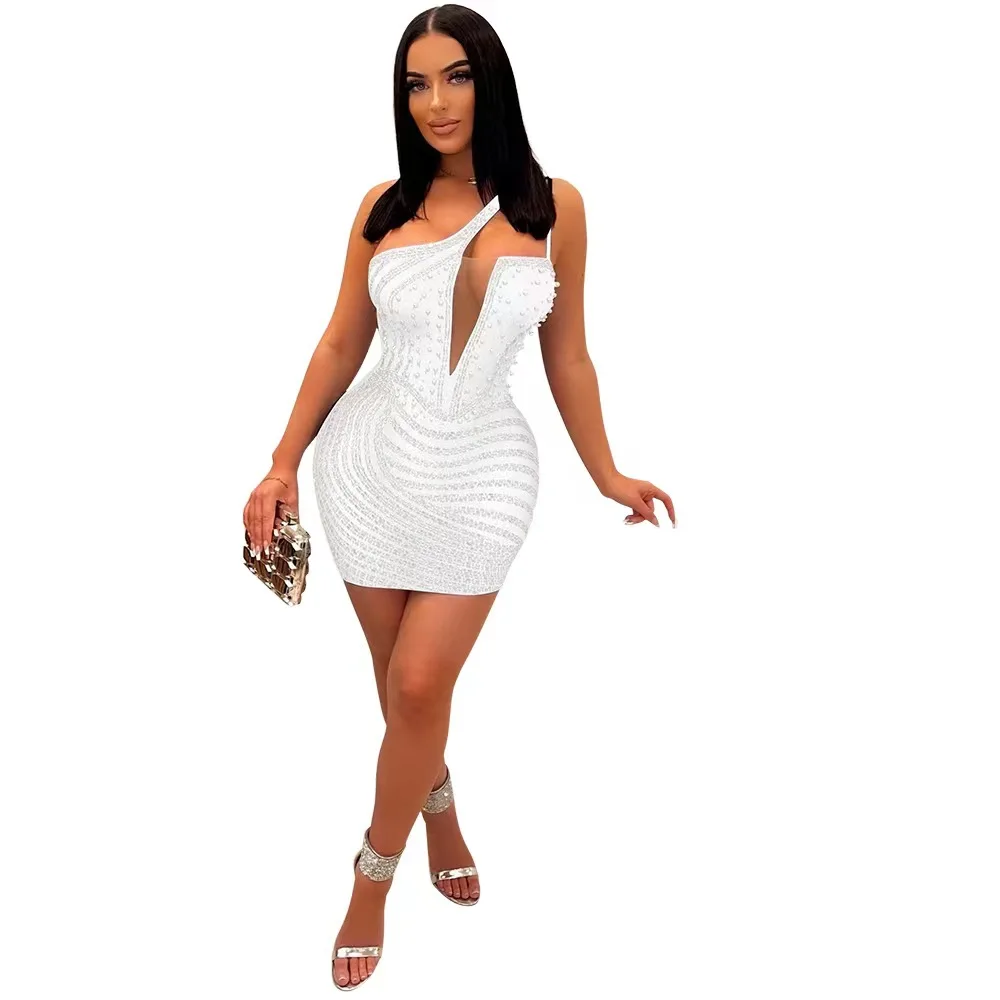 white christmas dresses Shiny Metallic Party Night Club Mini Dress Women Y2k Clothing Halter Backless Double Side Split Sexy Short Dresses Wholesale Black / S main image 1
