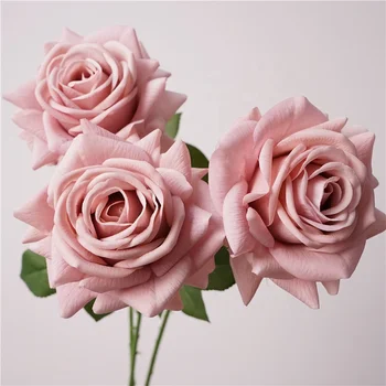 Wholesale High Quality Real Touch Artificial Flowers Dusty Pink Coffee Rose Latex Roses Centerpieces for Wedding Decoration