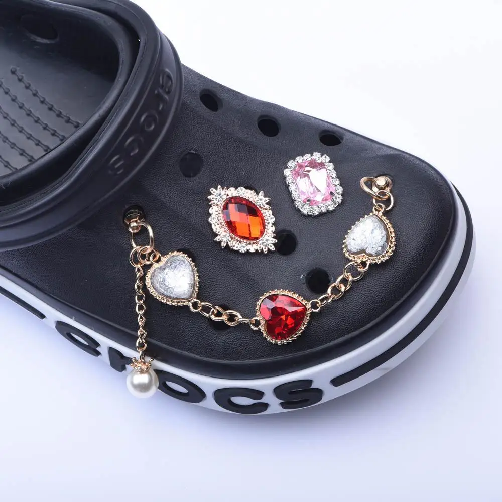 Top Seller 1 Pcs Croc Shoes Charms Gold Silver Bling Black Chain Shoe Metal  Decoration Big Clear Plastic Bracelet Accessories