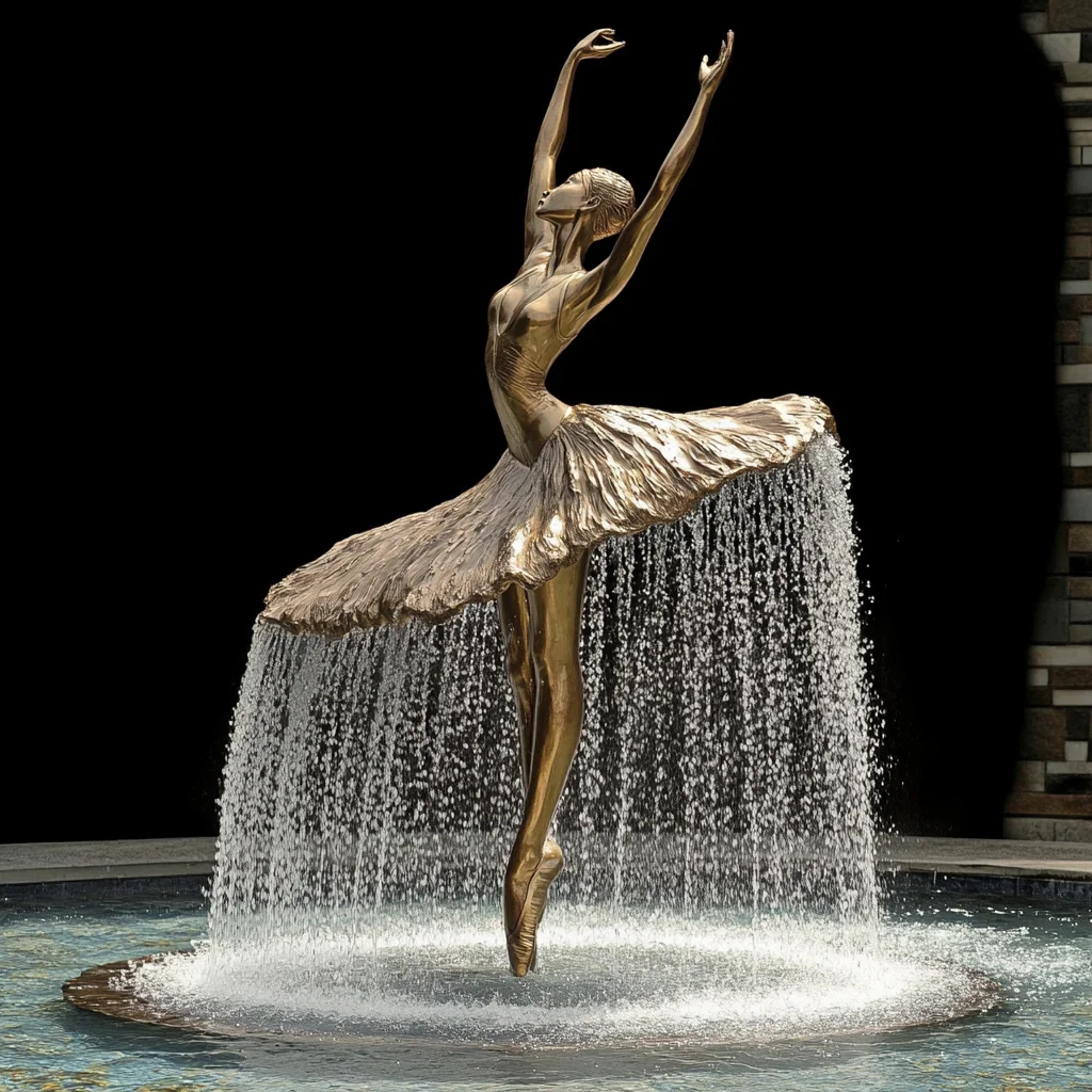 Luxury Modern Gold Ballet Dancer Statue Bronze Waterfall Fountain Sculpture  for Sale, image size:1024x1024