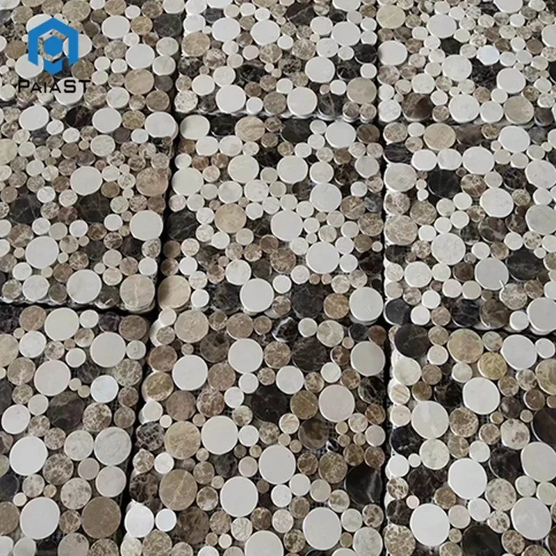 product hot sale black margiua and bianco carrara white marble round shape mosaic tilesmarble tile 1cm thick-3
