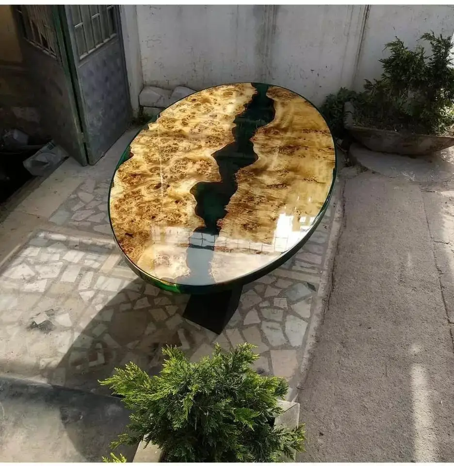 Classic Wooden Slab Customization Table Top Beryl Resin River Dining Table clear Epoxy Resin Table Top