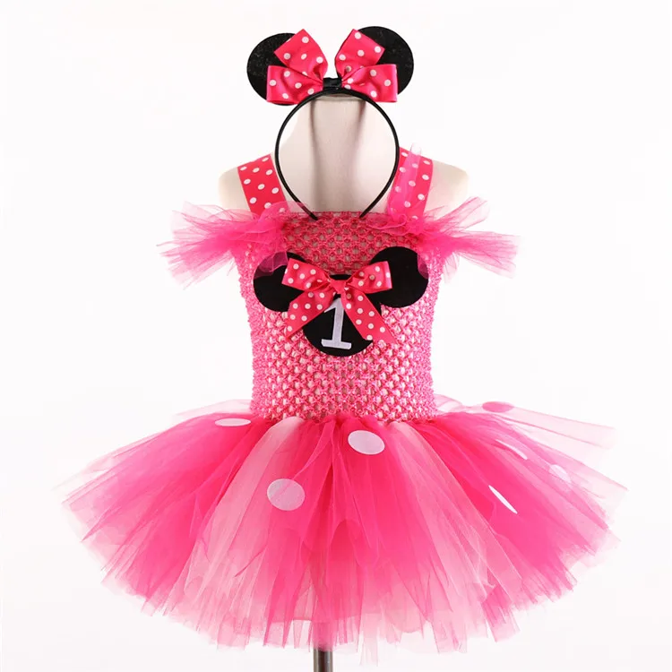 Childrens Girls Pink Red Minnie Mouse Kids Baby Girl Tutu Dress w/ Headband  ZG8 