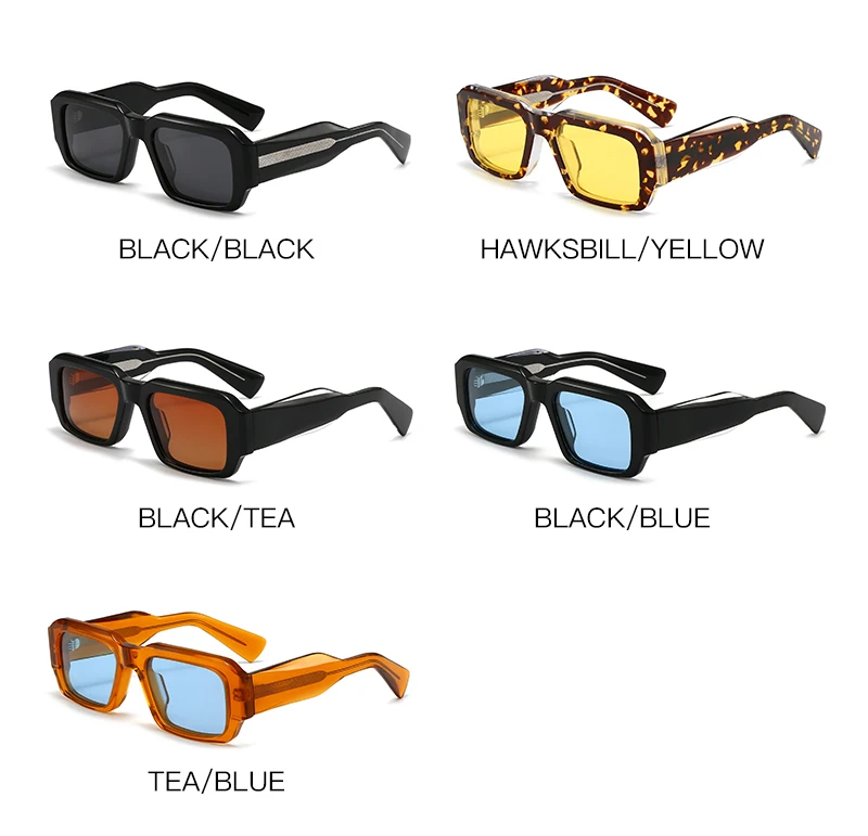 High Quality LBA Classic Retro Sunglasses Thick Acetate Custom Logo Polarized Tac Lens Rectangle Sun Glasses Gray White Yellow