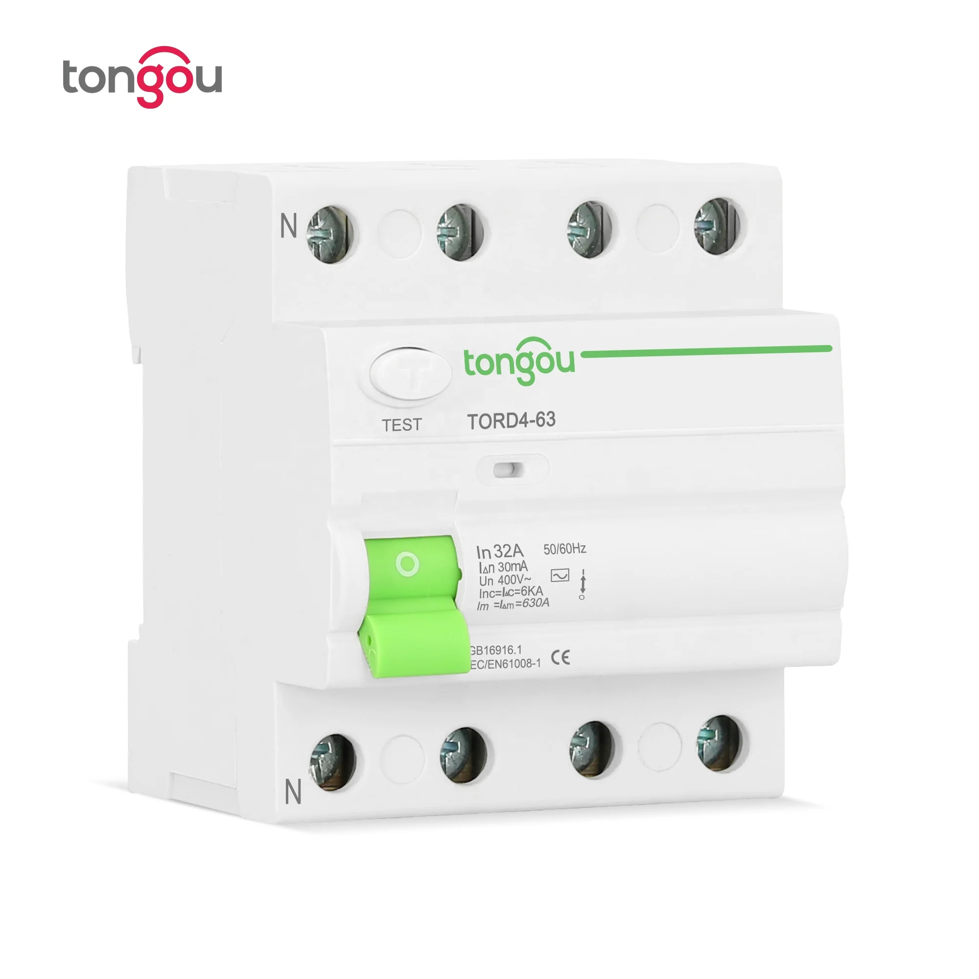 For TONGOU Miniature Circuit Breaker AC Type RCCB Electromagnetic Residual Current 4-Pole 16A/25A/40A/63A RCD 10mA/30mA/100mA/30