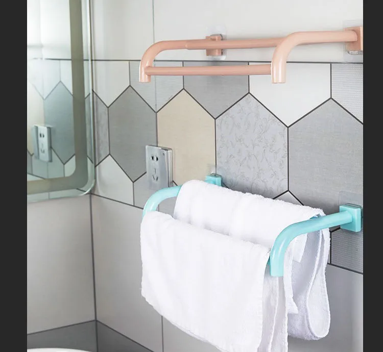 Traceless strong widened double pole towel shelving simple perforation-free bathroom towel holder factory