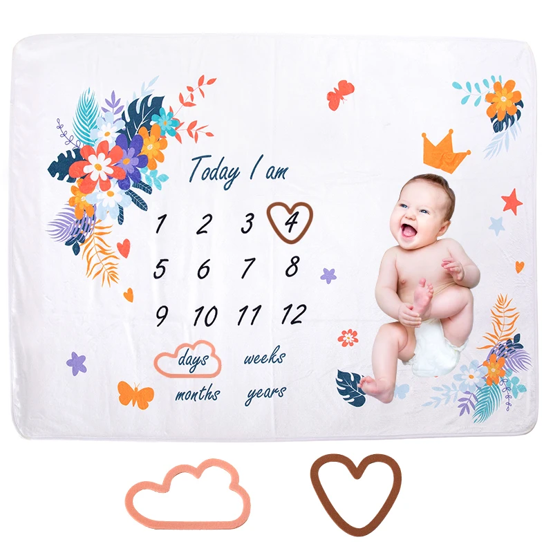 Digital blanket Baby Milestone Blanket Flannel Fleece customizable printed baby first year monthly photographable factory