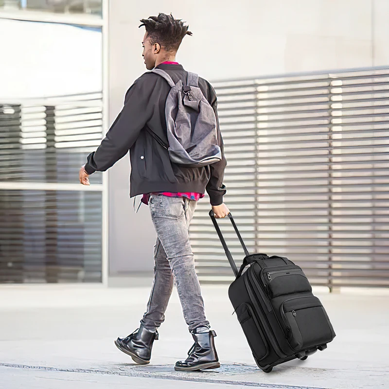 OZUKO 9699 18 INCH Multifunctional Weekender Travel Bag Business Style Casual Trolley Bag Luggee With Universal Silent Wheel
