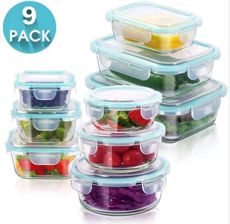 Minimalist Kitchen Food Storage Container Set 10 Piece Transparent Glass Organizers with Lids Safe Accessory