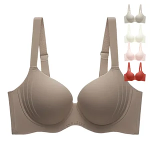 Seamless Soft Underwire Push up Big Breasts Supportive Sexy v Neck Skin Friendly Thin Straps Back Buckles Sexy Woman Bras