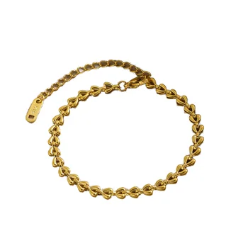 18K Gold Plated Heart-Shape Stainless Steel Bracelet for Women Fashion Charm Bracelet