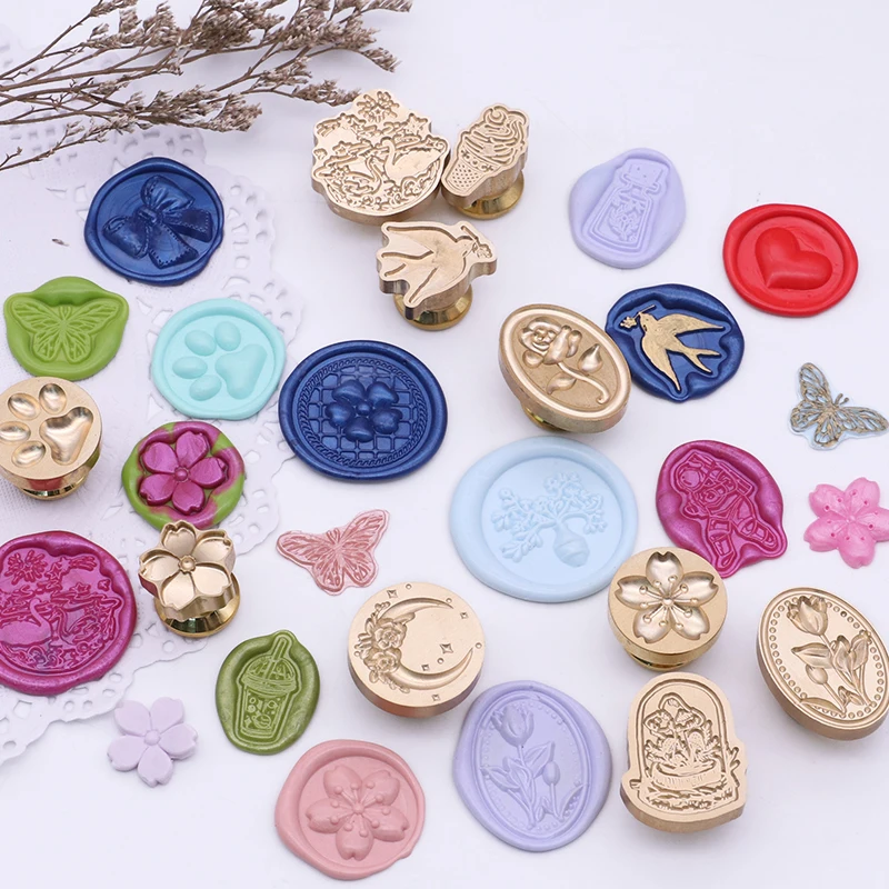 Popular 3D embossed sealing wax round oval shaped seal head heart tulip design envelope DIY hand account sealing wax