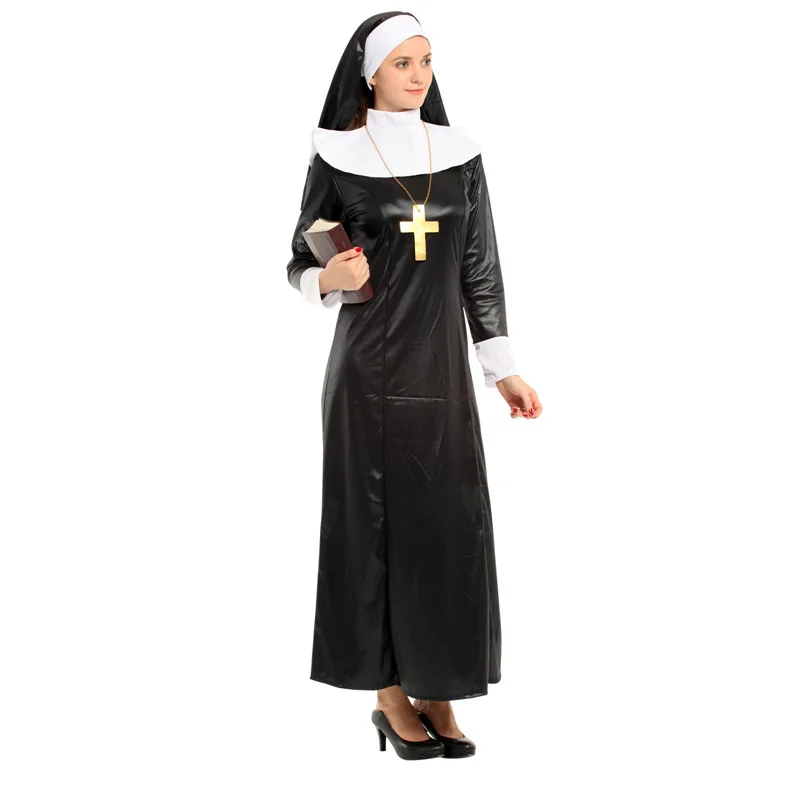 Role Play Nun Costume Women's Heavenly Hottie Vinyl Dress with Headpiece Sexy Halloween Costumes