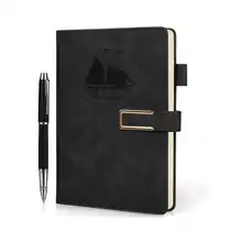 A5 Black Leather Dot Grid Journal Hardcover with Magnetic Closure and Pen Professional Notebook for Work Business