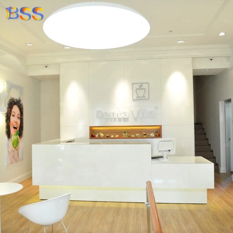Reception Counter Medical Spa Design Modern Contemporary Artificial Marble L Shape White Medical Reception Counter