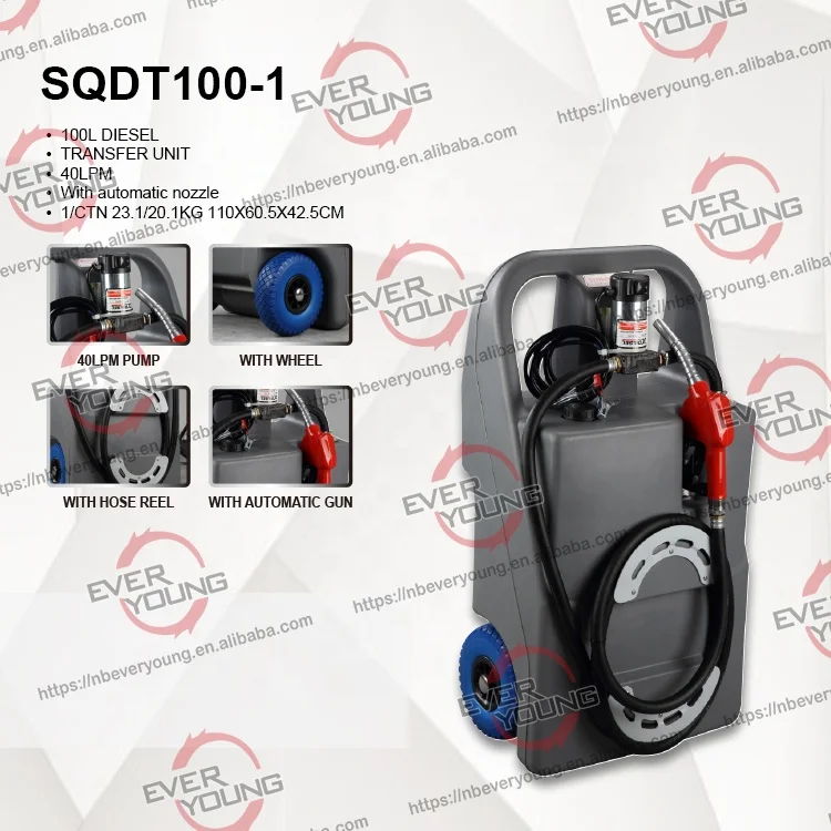 100l Portable Diesel Tank with 12v Electric Pump Plastic Diesel Tank on Wheels for Mobile Refueling