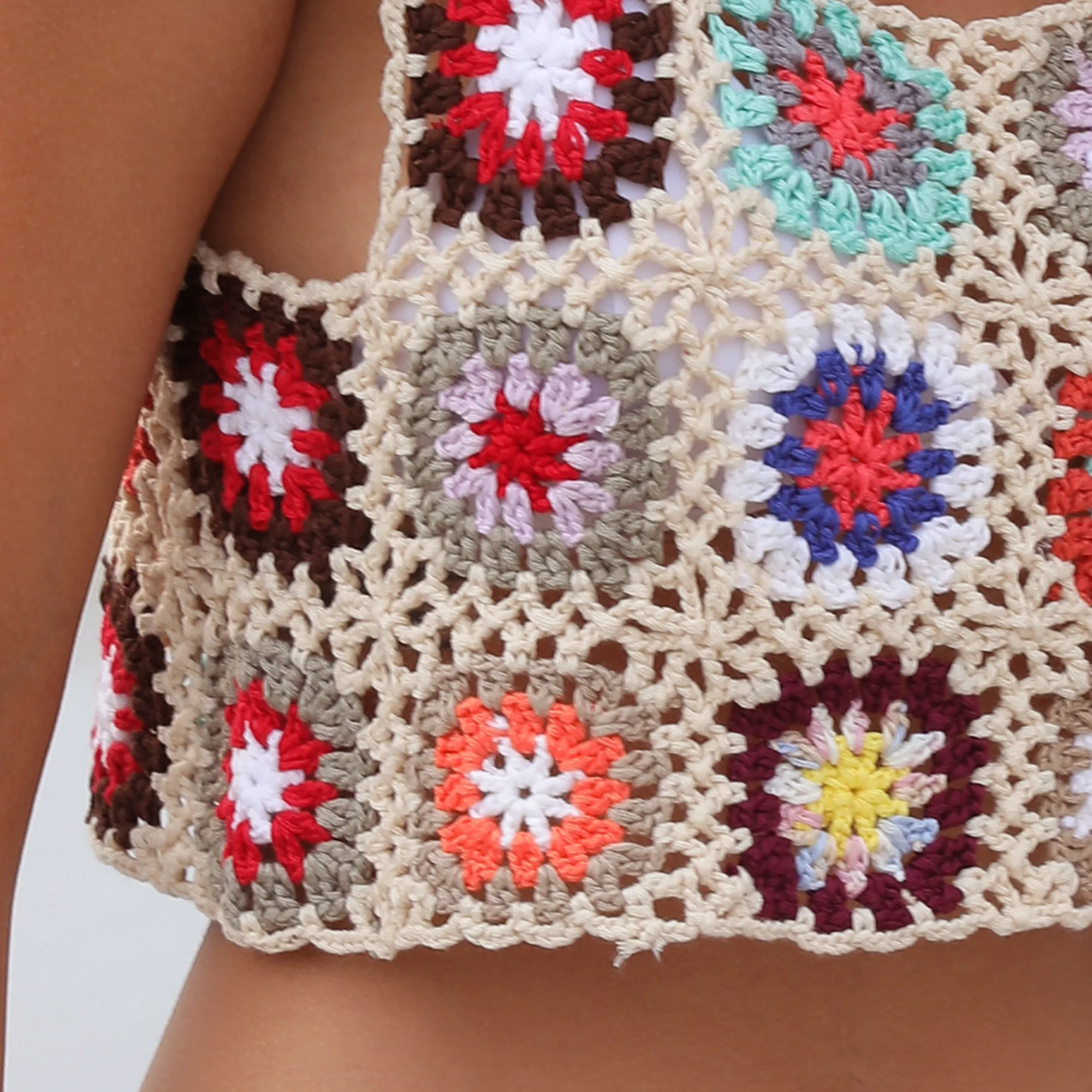 Factory Summer Granny Square Crochet Crop Top Vest Cover Up Tops For ...