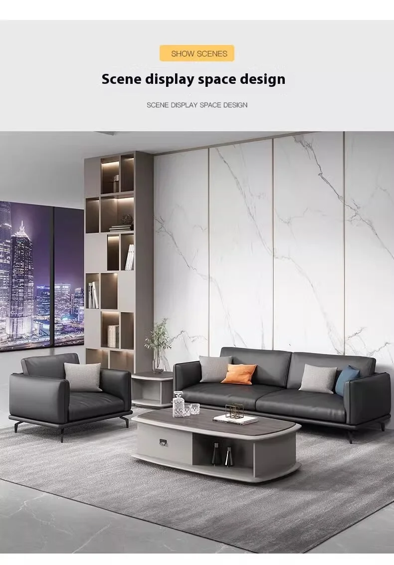 Modern Solid Wood Office Sofa and Coffee Table Combination for Commercial Use in Villa and Business Reception Rooms