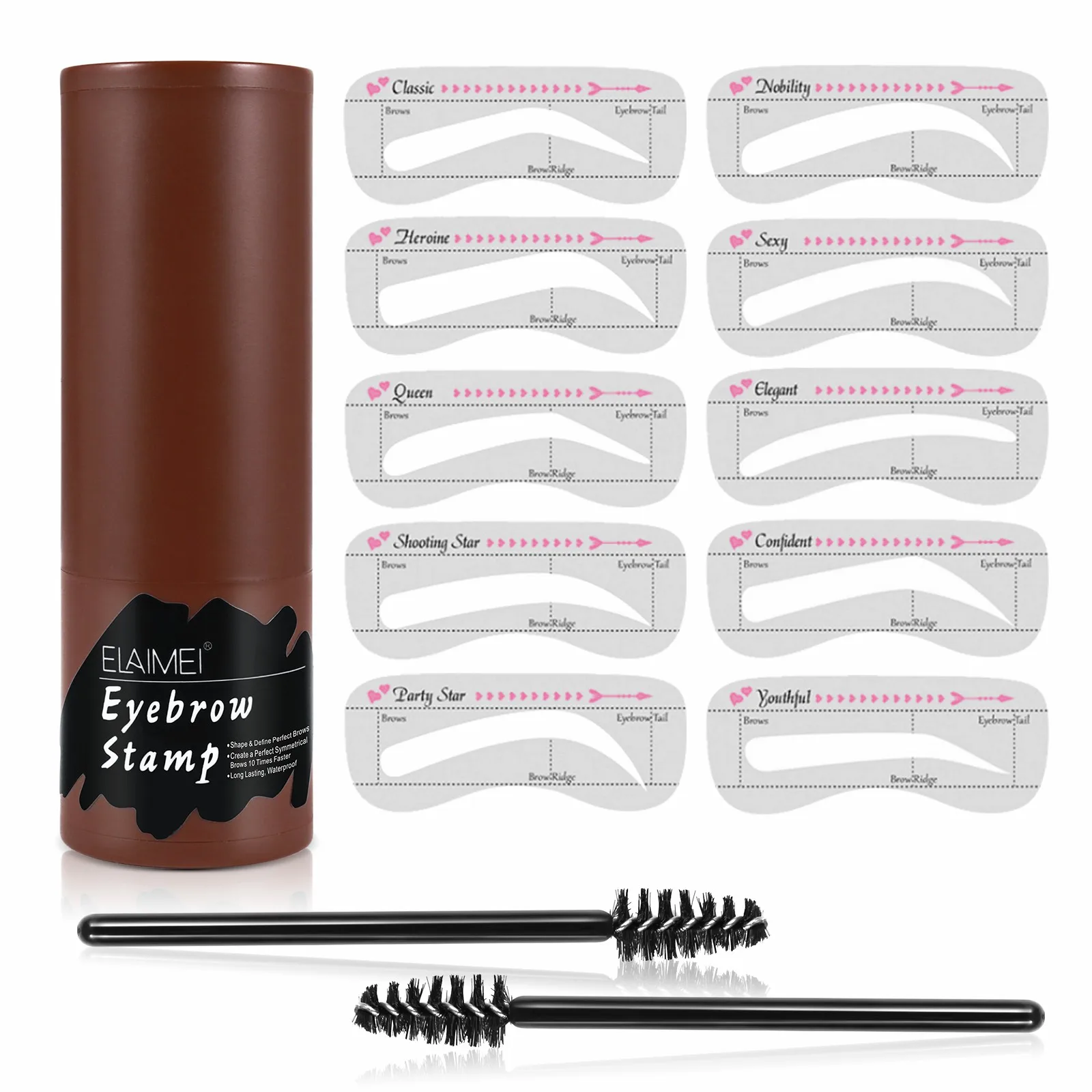 ELAIMEI   Waterproof One Step Brow Stamp Shaping Kit Eyebrow Powder Stamp Brow Stencil and Stamp