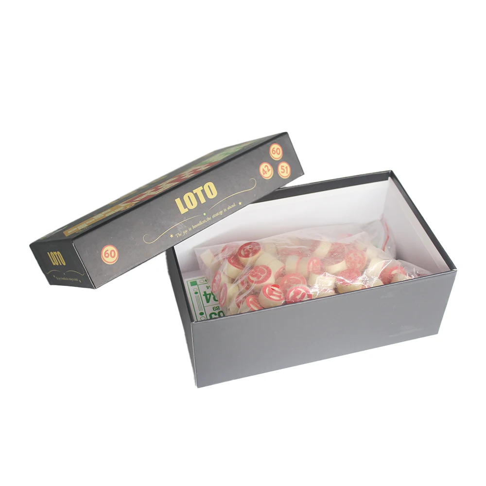 Ningbo Royal Высококачественная цветная коробка деревянная классическая настольная игра в бинго 90 шт. деревянный чип для 48