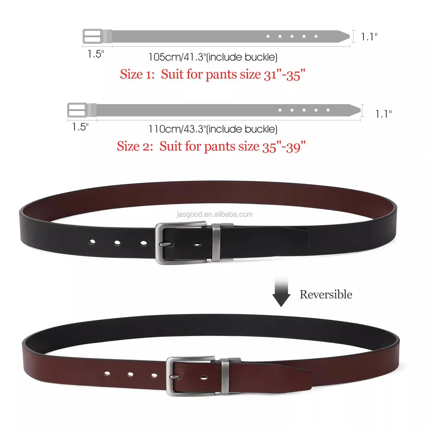 Jasgood Men's Reversible Leather Belt