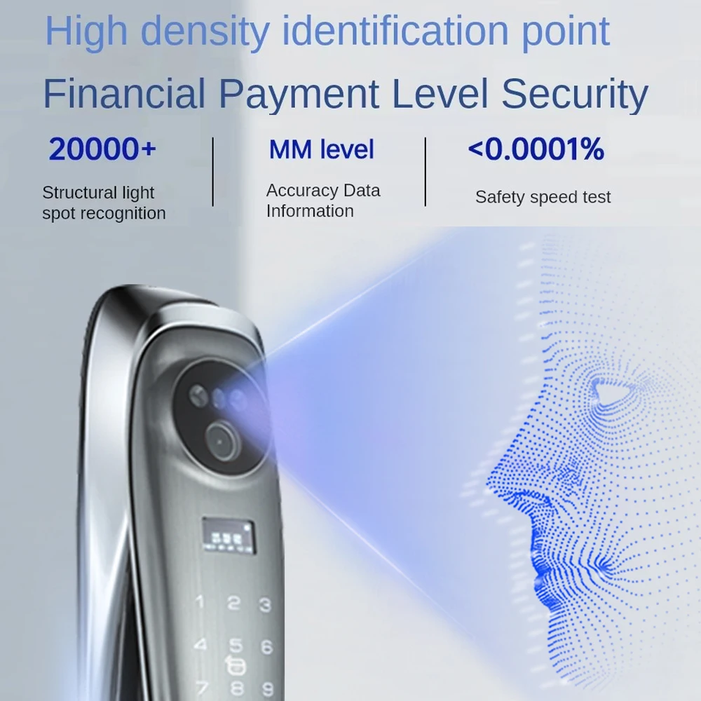 3D Face Recognition Smart Locks for Front Door Large Smart Lock Screen Wifi Tuya Smart Door Lock with Camera and Fingerprint