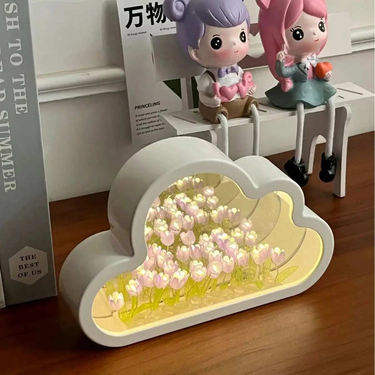 Hot Sale Handmade DIY LED Tulip Flower Night Light For Valentine's Gift Cloud Mirror Tulip Lamp