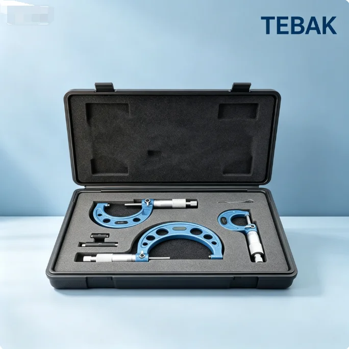 TEBAK Precision Spiral Outside Diameter Micrometer Set 0-100mm External Micrometer Kit 3/4/6 Piece Sets