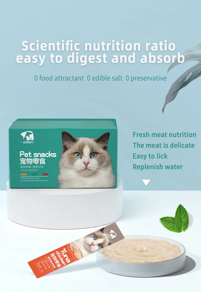 Custom Free Sample 15g Chicken Tuna Salmon Wet Liquid Strips Cat Food Cat Lick Treats Snacks