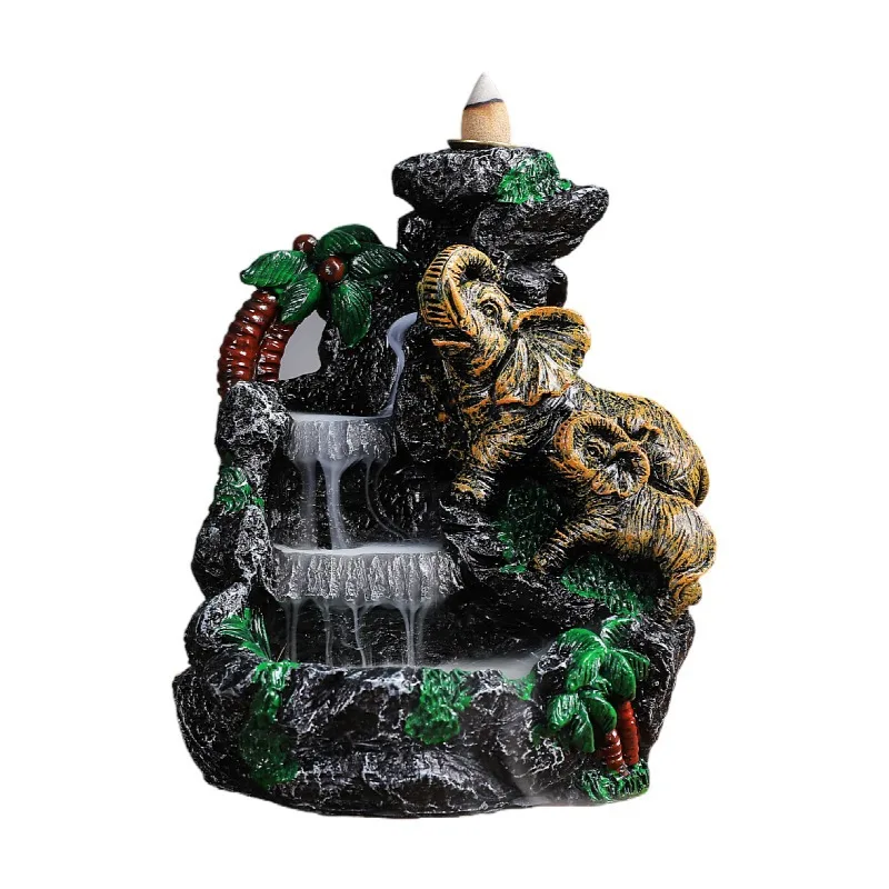 Ganesha Backflow Incense Burner Elephant God Emblem Auspicious and Success Ceramic Cone Censer Home Decor Incense Stick Holder