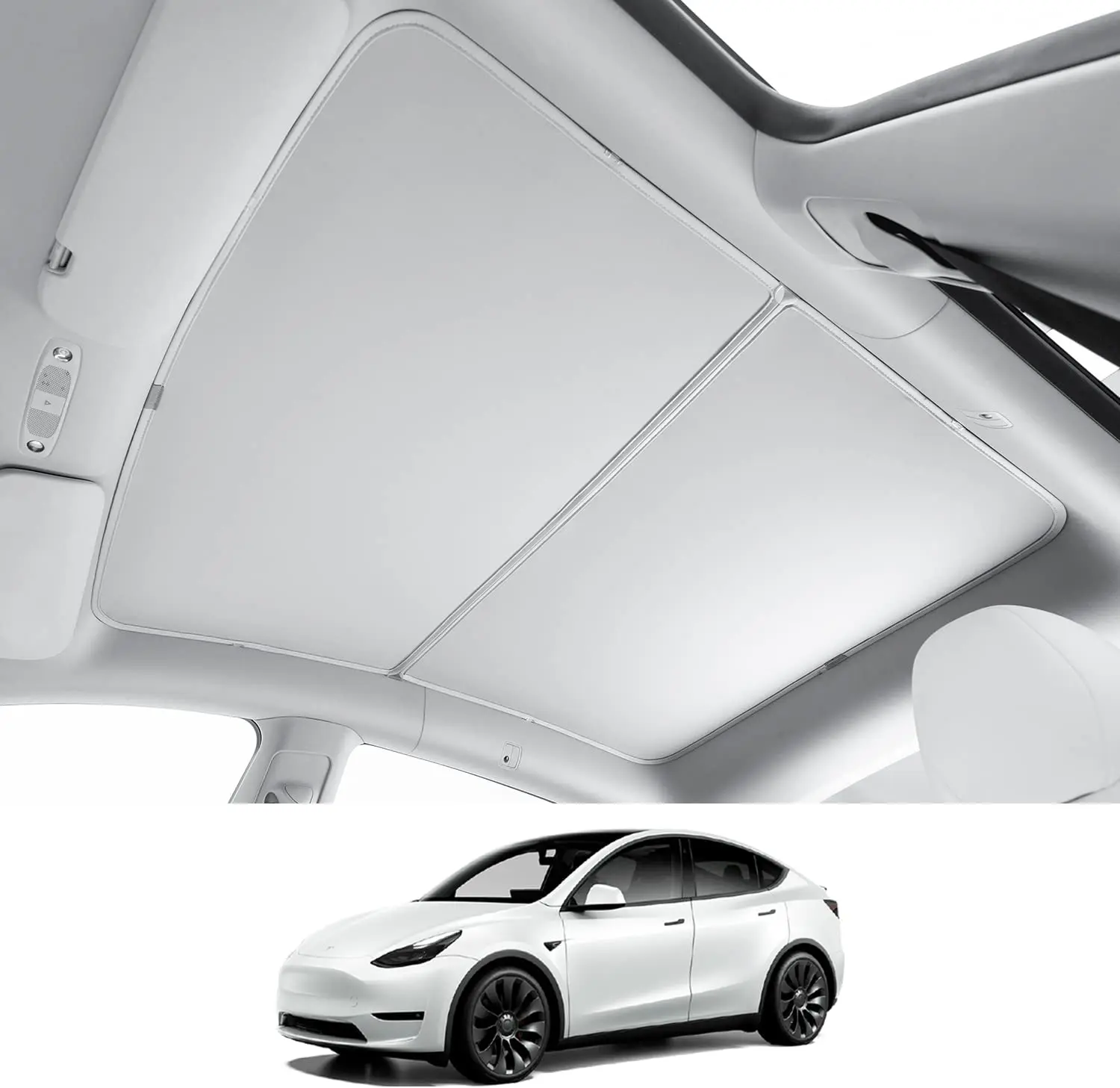 収納バッグ付きモデルYガラスルーフサンシェード、断熱カバー付き 