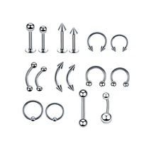 Unisex 316L Stainless Steel Anti-Allergy Classic Hip Hop Style Body Piercings Set Nose Tongue Rings Eyebrow Studs Weddings Gifts