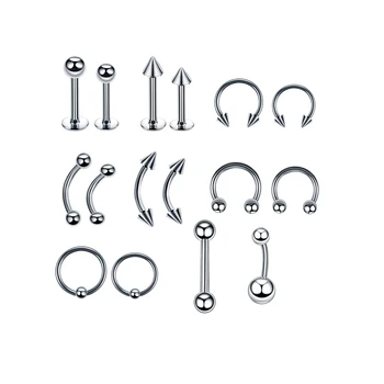 Unisex 316L Stainless Steel Anti-Allergy Classic Hip Hop Style Body Piercings Set Nose Tongue Rings Eyebrow Studs Weddings Gifts