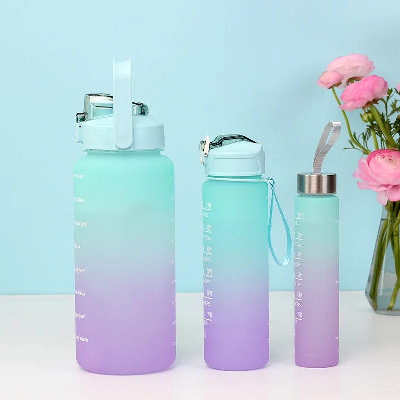 3pcs Set 2000ml 900ml 500ml Gradient Plastic Water Bottle Portable