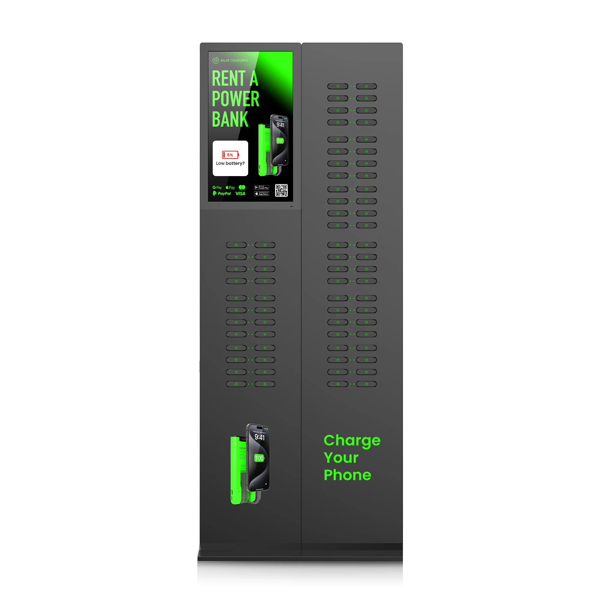 72 Slots Fast Charging Self-Service Term Machine Sharing Rental Station 23.8" Screen Rent Mobile Phone Shared Powerbank Kiosk