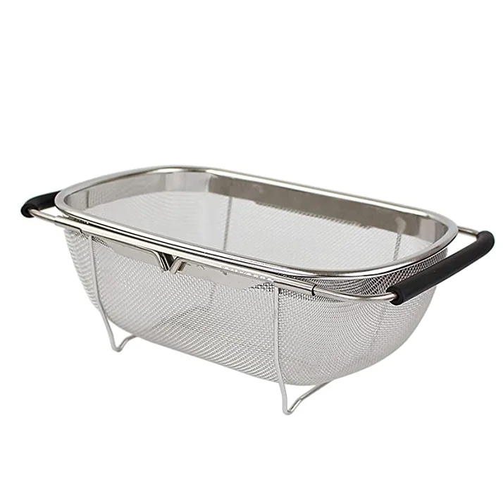 Кухонные корзины для хранения инструментов из нержавеющей стали выдвижная резиновая ручка мелкая сетка Овальный дуршлаг корзина фильтров органайзер раковины