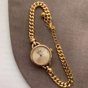 New French Vintage Style Light Luxury Watch Exquisite Gold Circular Dial Temperament Fashionable Bracelet Watch for Women