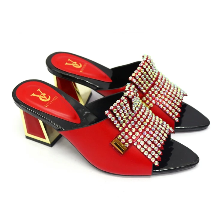 AB7969 High Quality Sandals With Sequins Ladies Low Heel slippers for Weeding Party
