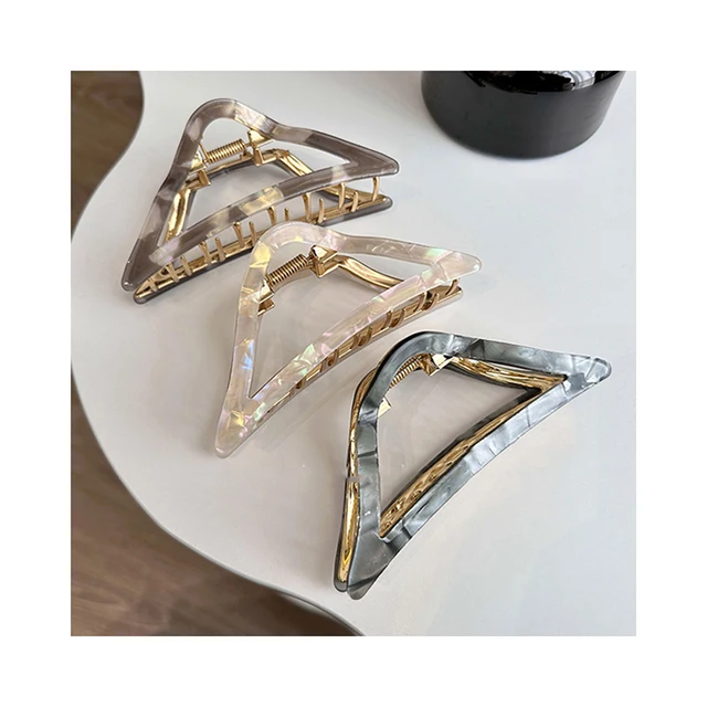 Girl's Elegant Acetic Acid Triangle Hair Clip  Women's Hollow Colorful Acetate Hairclaw Simple Exquisite Female Hair Accessories