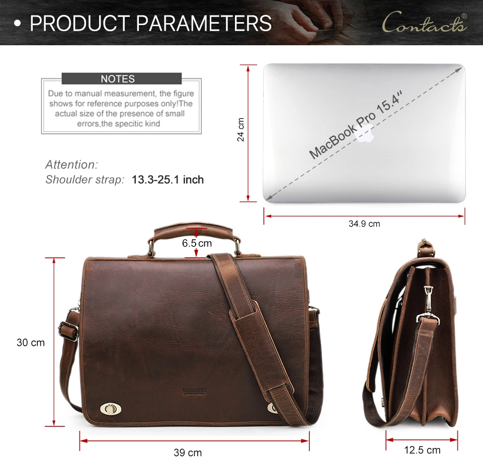 Contact's Men Laptop Bag Genuine Leather Adjustable Shoulder Strap ...