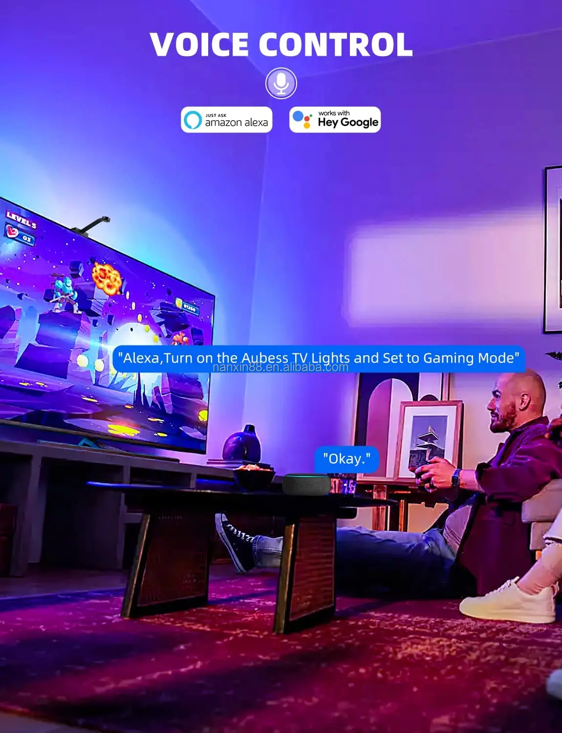 2022 Smart Ambient TV Light Kit Sync Box with Camera Led Backlight Camera WiFi Alexa Google Control Led Light Strip for Gaming
