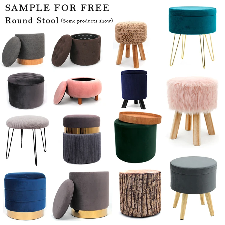 Custom 2021Furniture Modern Round Pouf Ottoman Factory Velvet Color Stool Small Sitting Chair