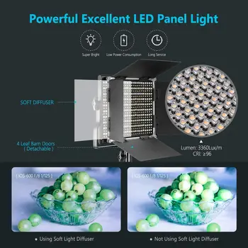 Neewer 2-Pack Dimmable Bi-Color 660 LED Video Light With Barndoor and 6.5 Feet Light Stand, 4-Pack Rechargeable 6600mAh Battery detail image
