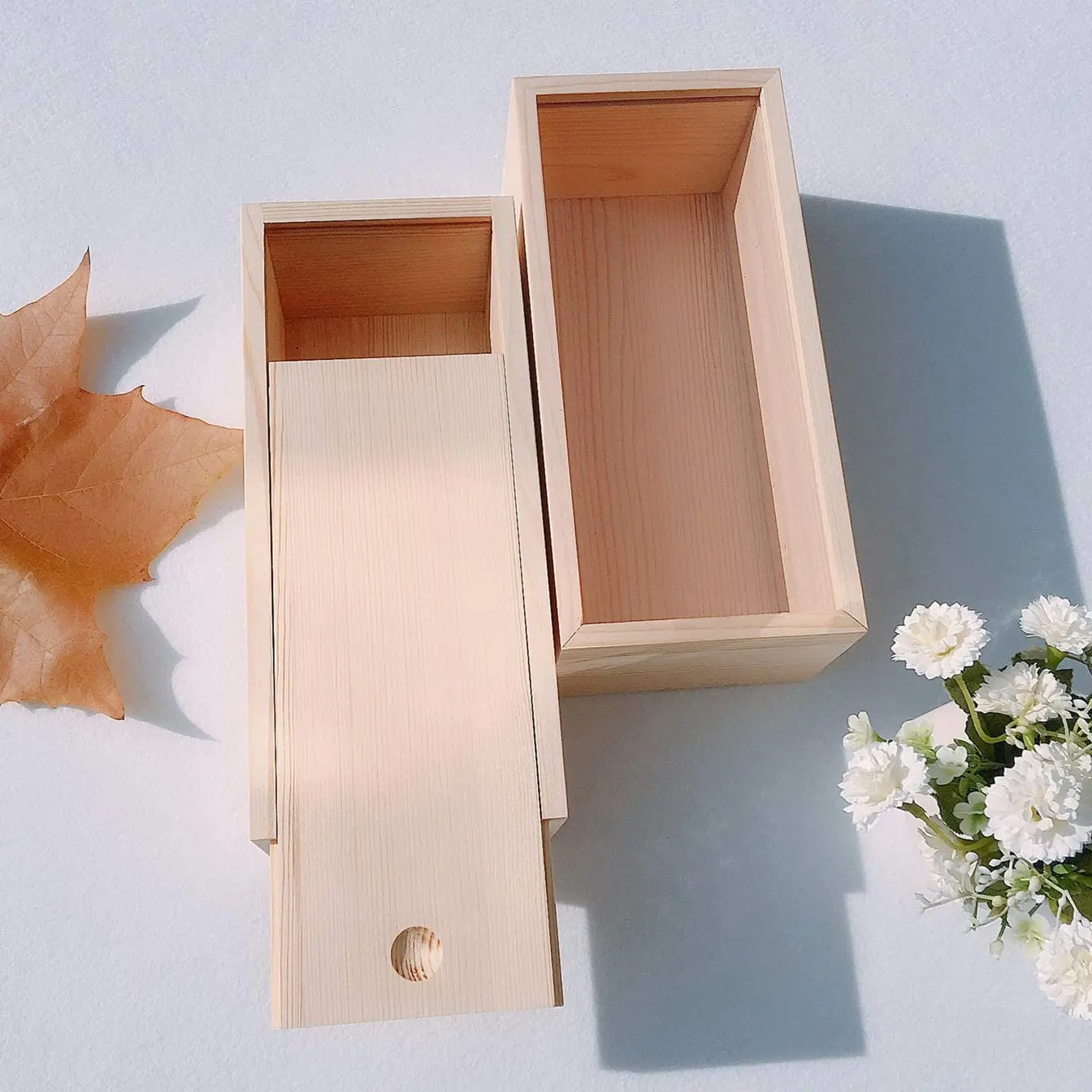 Tailai Wood Box With Sliding Lid Unfinished Wood Storage Box Blank