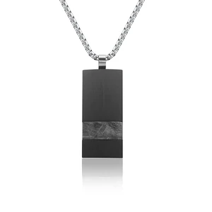 Tizti Jewelry Men's High Quality Black Carbon Fiber Stainless Steel Necklace Meteorite Pendant With Box Link Chain