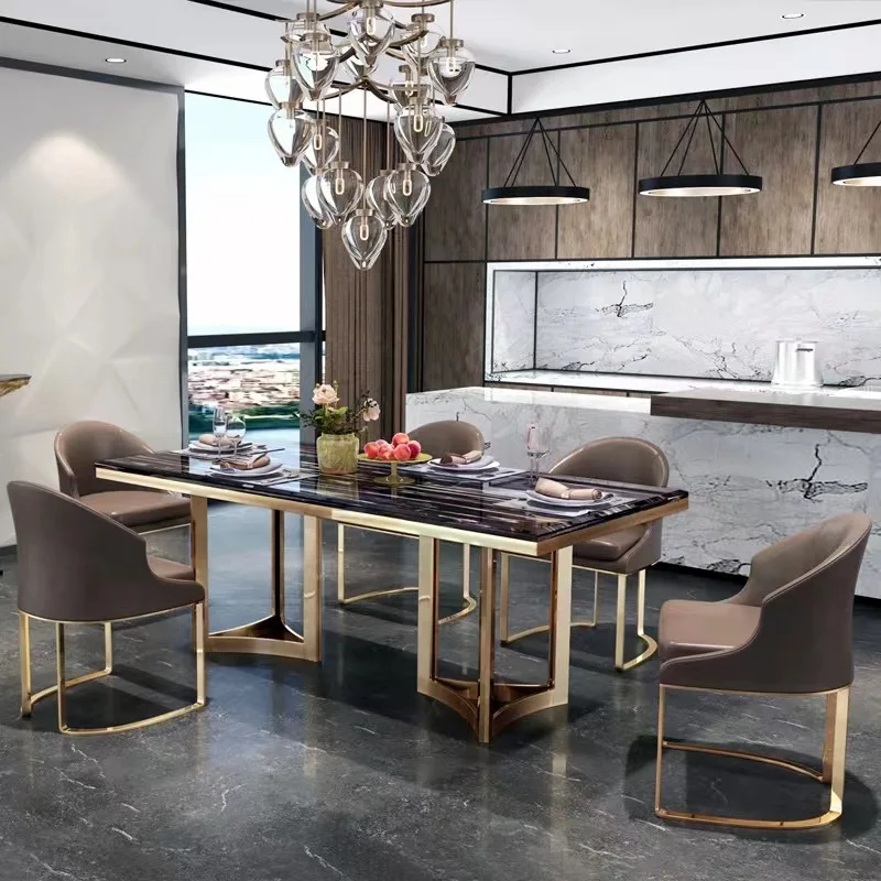 Modern Sintered Stone Dining Table Set 6 Chairs Set With Iron Frame for ...