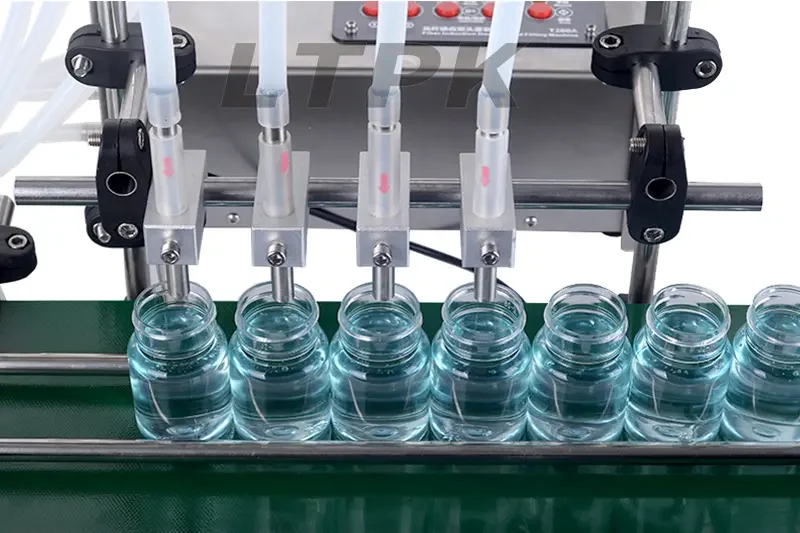 Semi Automatic 4 Heads Liquid Beverage Drink Juice Oil Soy Sauce Coffee Milk Water Bottle Filler Filling Machine With Conveyor