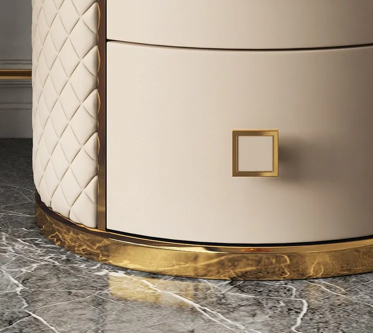 Bedroom Furniture Bedside Table Luxury Round Marble Leather Table Storage Bedside Cabinet for Home Hotel